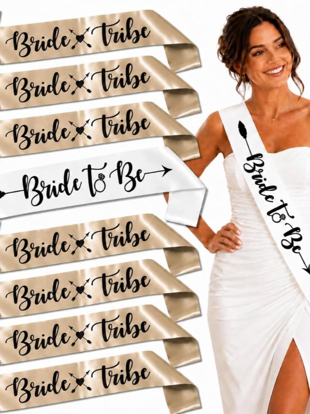 Bride Tribe Bridesmaids Sashes 8 Pack Satin Champagne